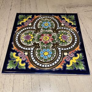 24K Gold Cearco Pintado A Mono 6” Sq Enameled Art Plate Tile Spain Handmade